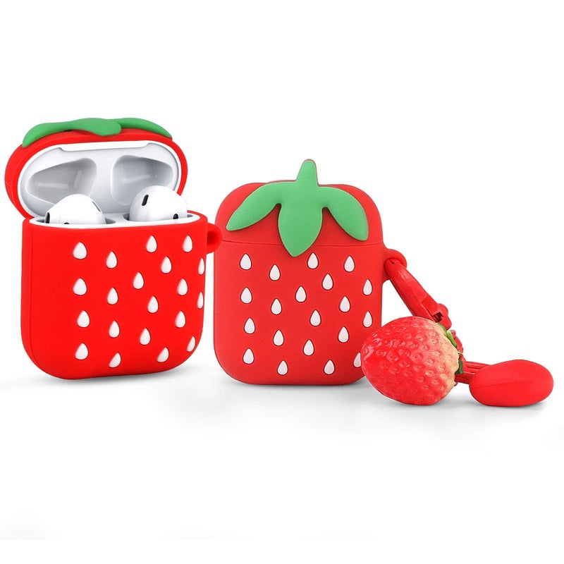 LEWOTE Silicone Case Compatible for Apple Airpods 1&2 Funny Cute Cover [Fruit and Vegetable Series](Strawberry) - Image 1